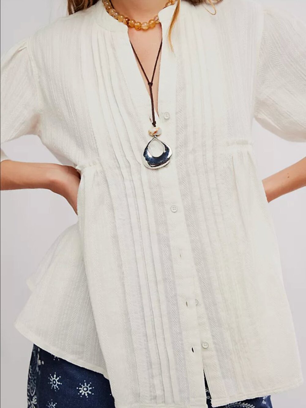 NWT Free People We The Free Willow Ivory Textured Cotton Button Down Top XS
